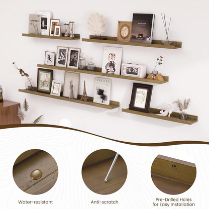 ShelfLoft 5.1 Inch Deep Picture Ledge Shelf Pine Wood Floating Shelves,Set of 2