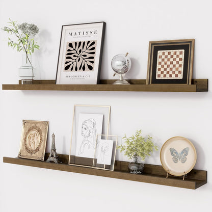 ShelfLoft 5.1 Inch Deep Picture Ledge Shelf Pine Wood Floating Shelves,Set of 2