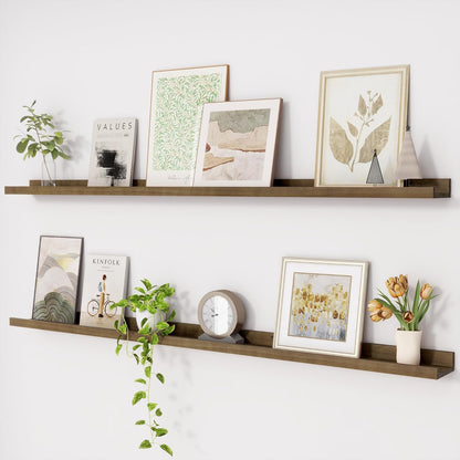 ShelfLoft 5.1 Inch Deep Picture Ledge Shelf Pine Wood Floating Shelves,Set of 2