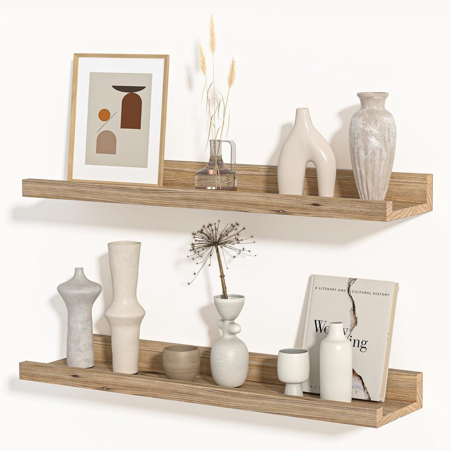 Shelfloft 4.7 Inch Deep Picture Ledge Shelf Rustic Fir Hardwood Floating Wall Shelves with Lip