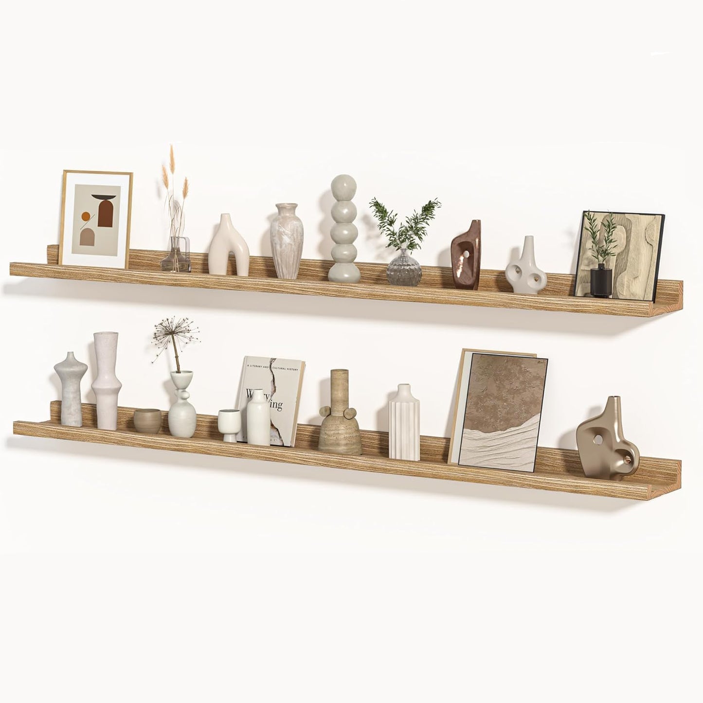 Shelfloft 4.7 Inch Deep Picture Ledge Shelf Rustic Fir Hardwood Floating Wall Shelves with Lip