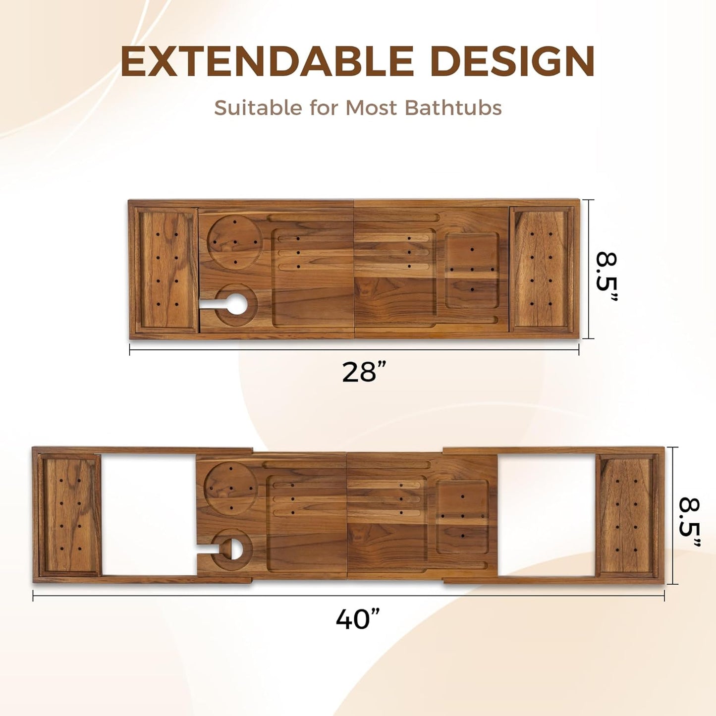 ShelfLoft Luxury Teak Bathtub Tray with Expandable Handle