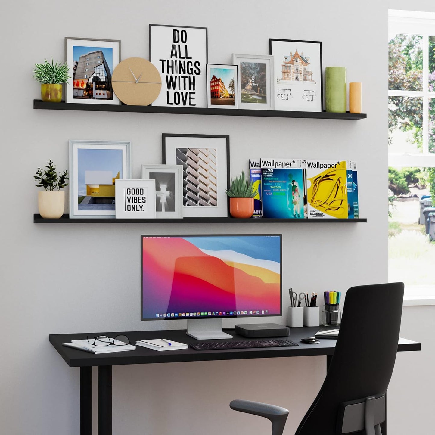 ShelfLoft 5.12 Inch Deep Picture Ledge Shelf Paulownia Wood Wall Floating Shelves with Lip for Nursery Books