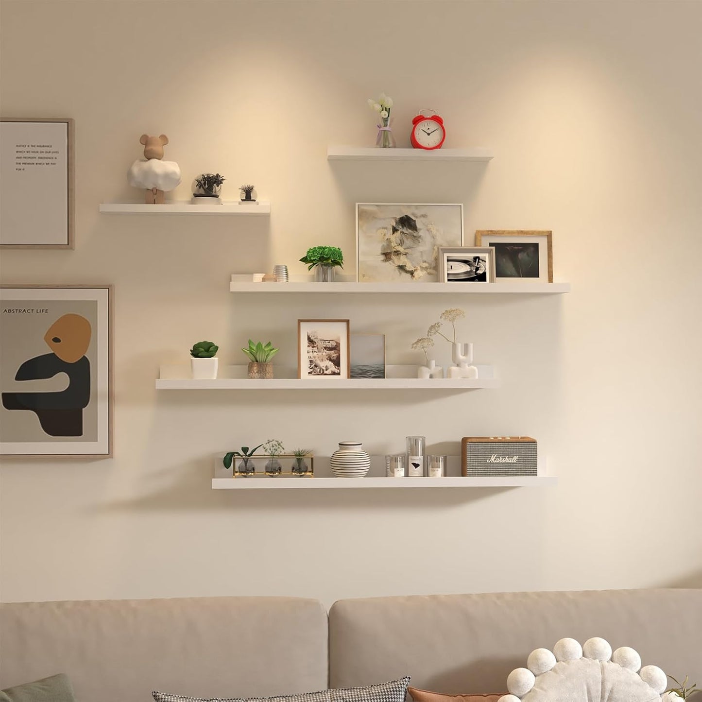 ShelfLoft 5.12 Inch Deep Picture Ledge Shelf Paulownia Wood Wall Floating Shelves with Lip for Nursery Books