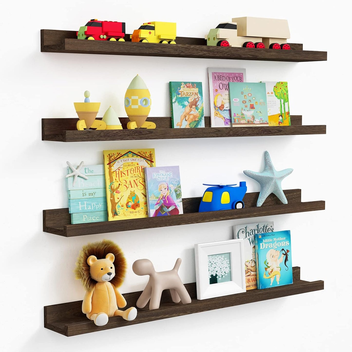 ShelfLoft 5.12 Inch Deep Picture Ledge Shelf Paulownia Wood Wall Floating Shelves with Lip for Nursery Books
