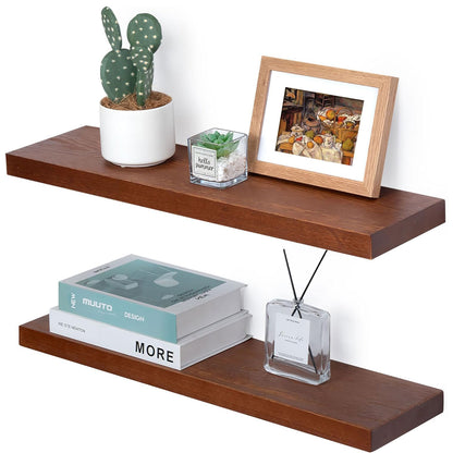 ShelfLoft 6.7"D x 1.4"H Mahogany Wall Mounted Pine Wood Floating Shelves