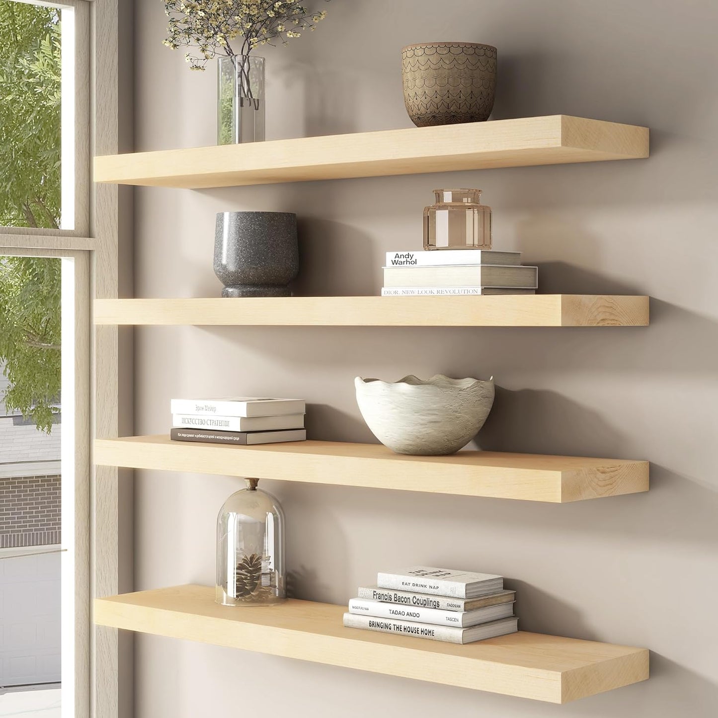 ShelfLoft 8"D x 1.4"H USA-Sourced Maple Wood Floating Shelves for Wall