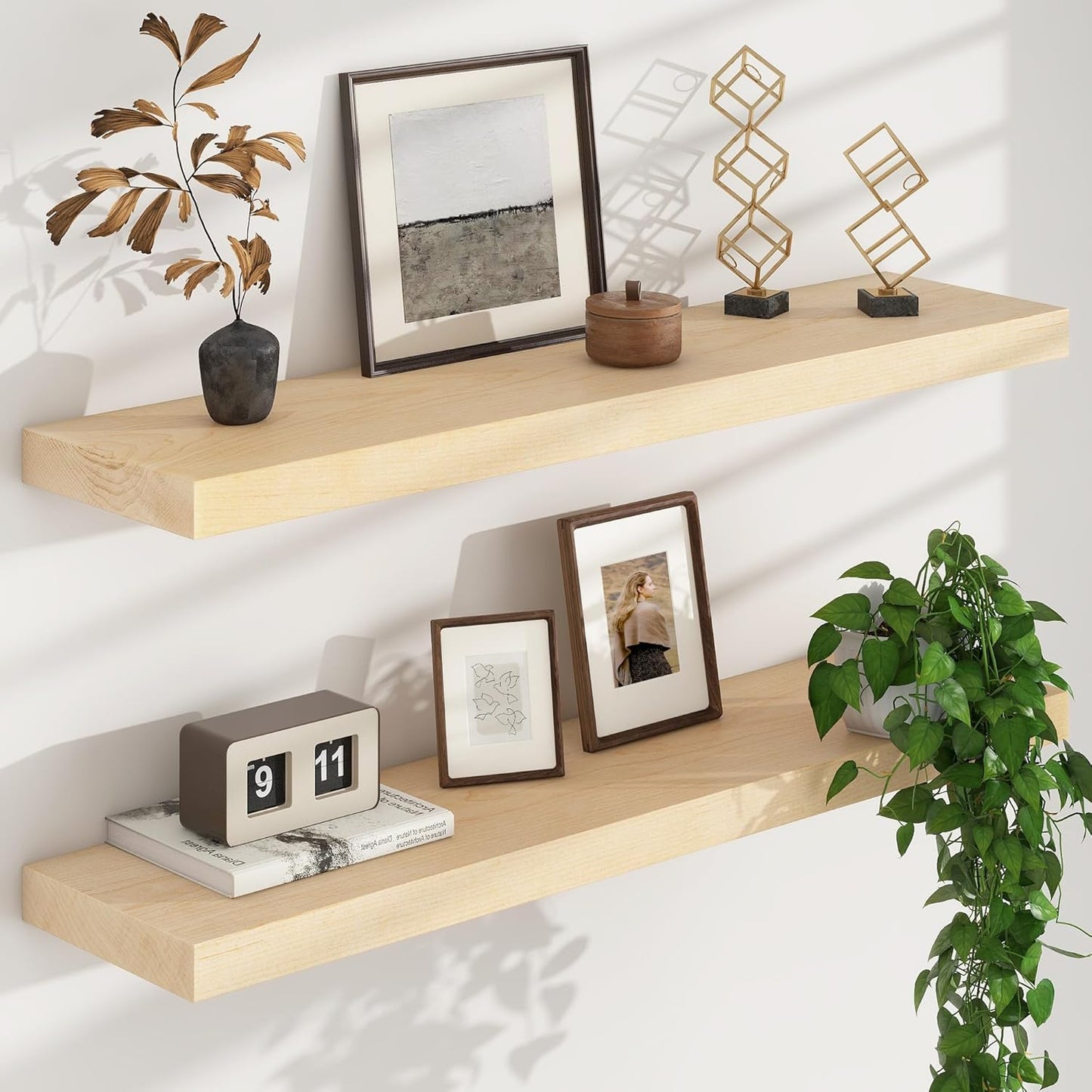 ShelfLoft 8"D x 1.4"H USA-Sourced Maple Wood Floating Shelves for Wall