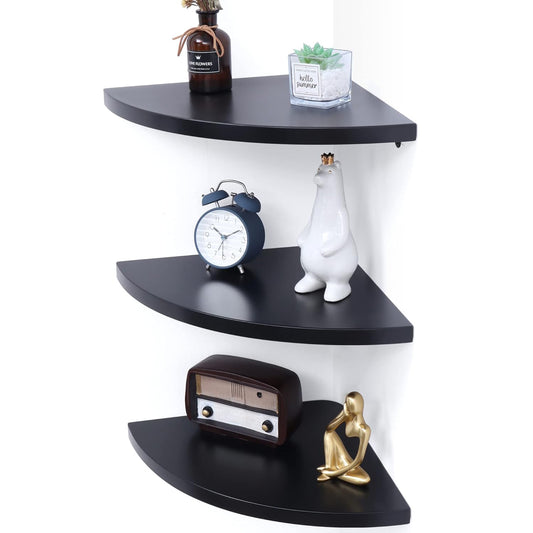 ShelfLoft 12.8" Deep Black Corner Floating Wall Shelves, Set of 3