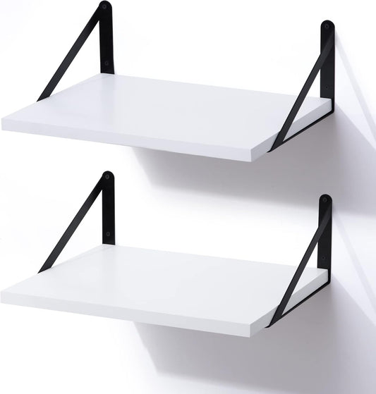 ShelfLoft 17" Wide x 12" Deep Floating Shelves with Iron Brackets,Modern White-2 Pack