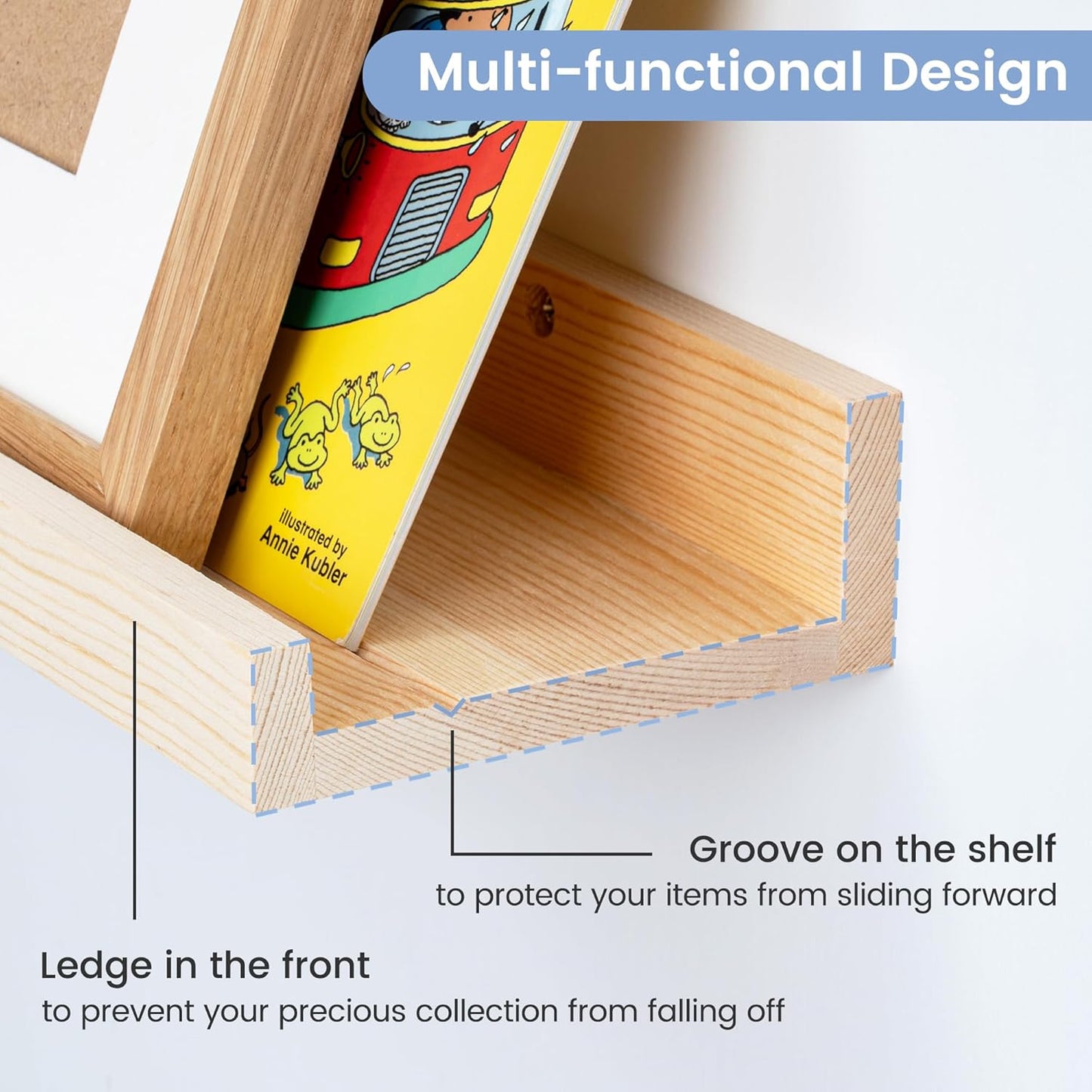 ShelfLoft 5.5"D x 2"H Oak Pine Wood Picture Ledge Shelf Nursery Bookshelf for Kids' Room, 2 Pack