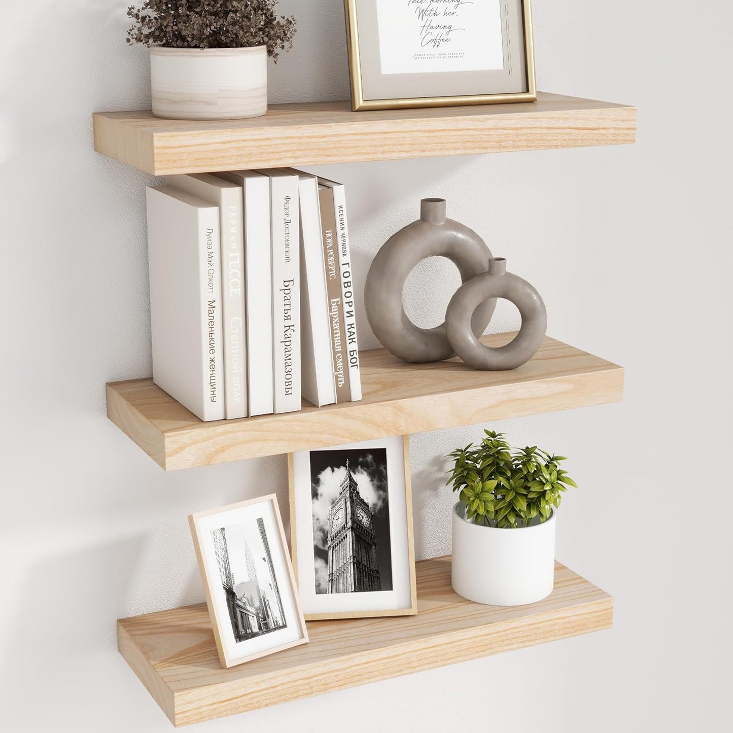 ShelfLoft 6.7"D x 1.4"H Natural Paulownia Wood Wall Display Decor Floating Shelves