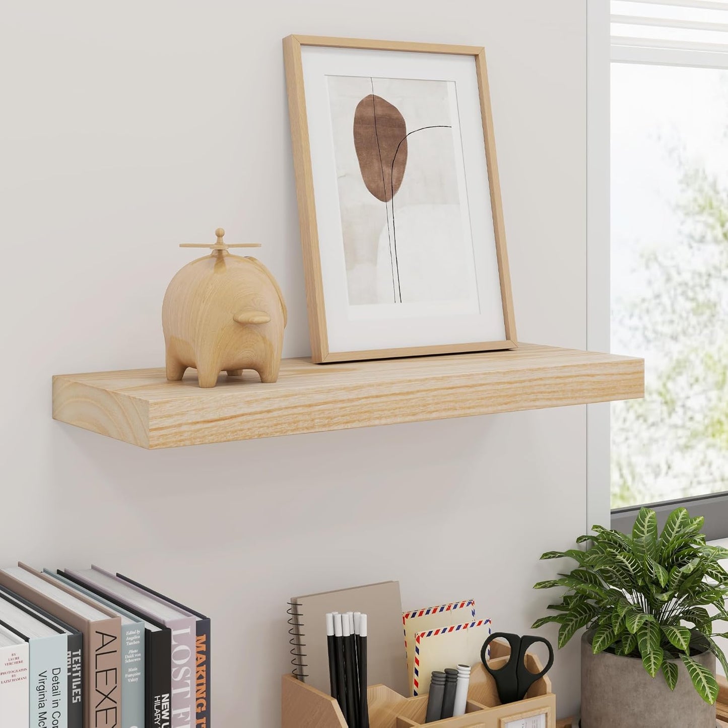 ShelfLoft 6.7"D x 1.4"H Natural Paulownia Wood Wall Display Decor Floating Shelves