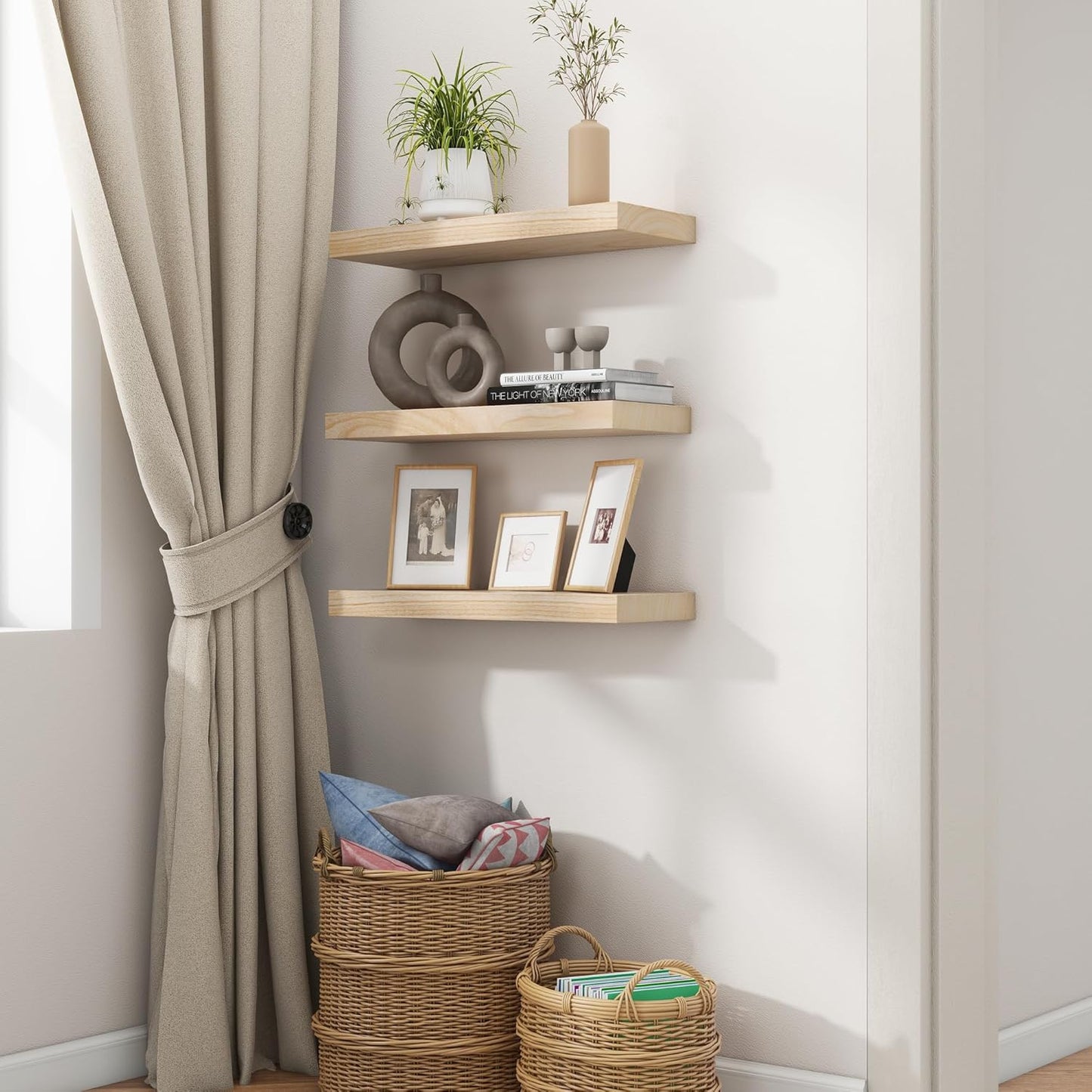 ShelfLoft 6.7"D x 1.4"H Natural Paulownia Wood Wall Display Decor Floating Shelves