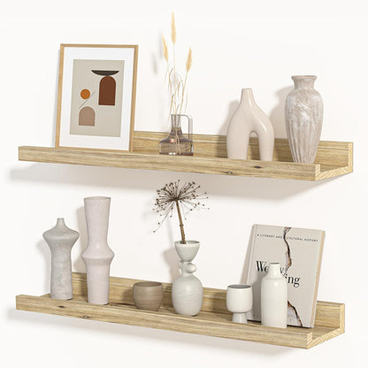 Shelfloft 4.7 Inch Deep Picture Ledge Shelf Rustic Fir Hardwood Floating Wall Shelves with Lip