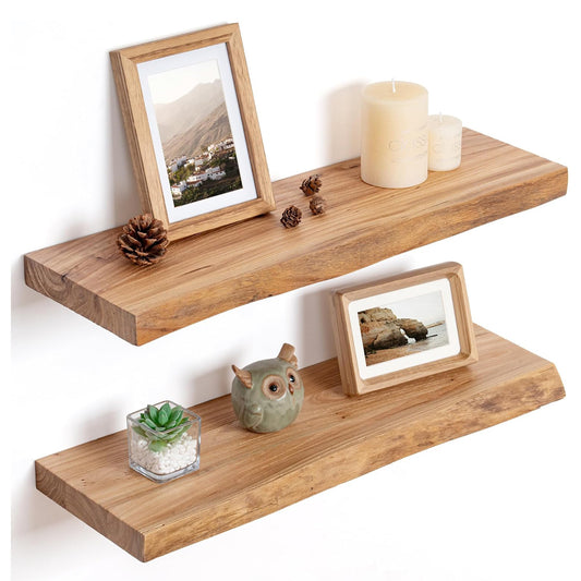 ShelfLoft 8 Inch Deep Live Edge Solid Elm Wood Floating Shelves