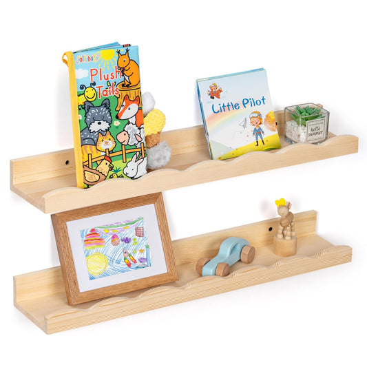 ShelfLoft 5"D x 2.2"H Natural Picture Ledge Shelf Pine Wood Nursery Book Shelves for Kids Room