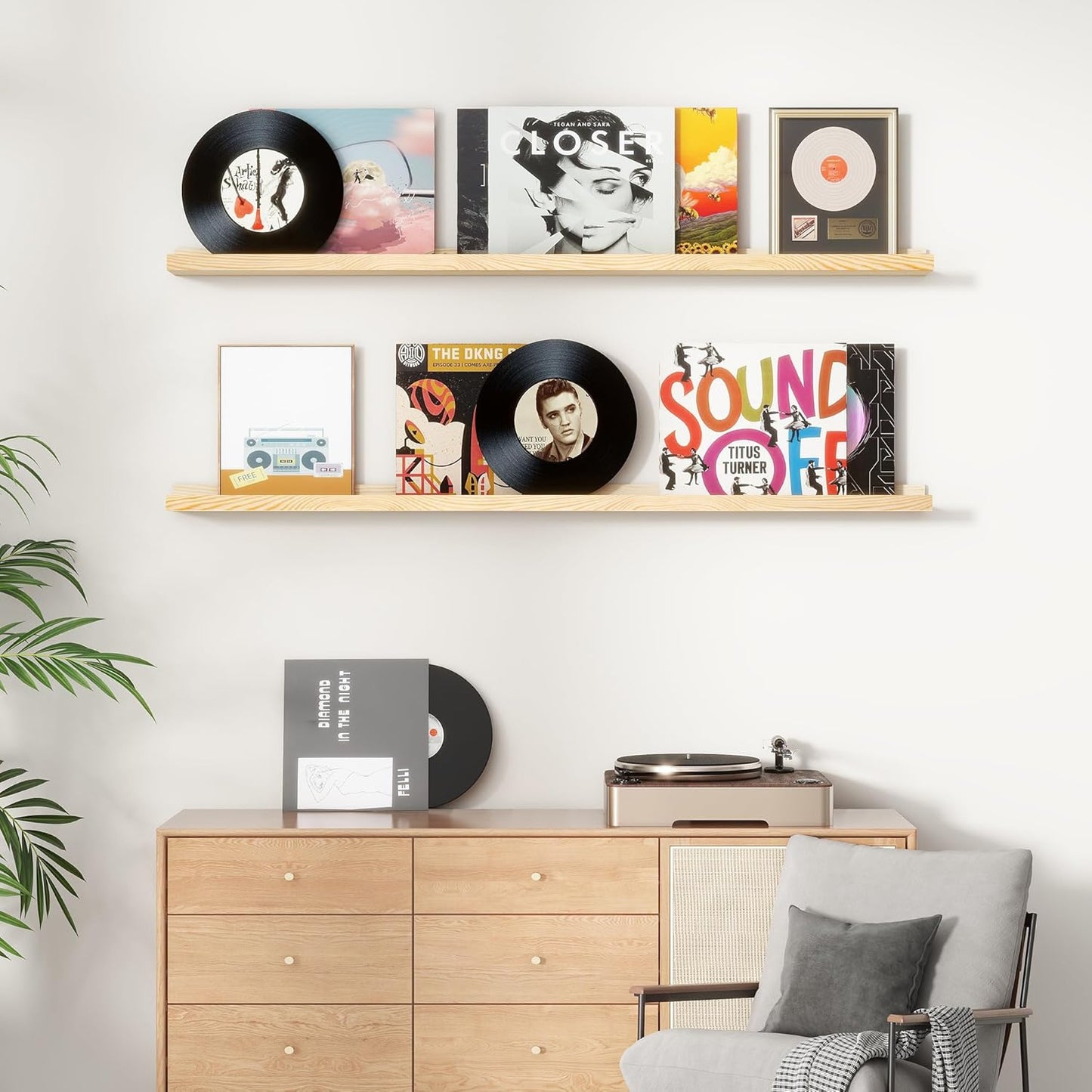 ShelfLoft 24"W x 5"D Natural Pine Wood Picture Ledge Shelf Nursery Bookshelf for Kids' Room, 2 Pack