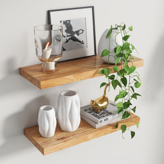 ShelfLoft 9.3"D x 1.4"H Natural Reclaimed Old Elm Wood Floating Shelves for Wall Storage