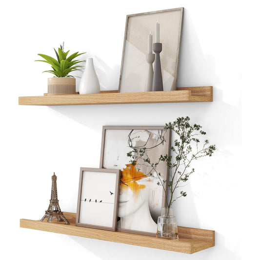 ShelfLoft 4.7"D x 1.65"H Natural Solid Ash Wood Picture Ledge Floating Shelves, Set of 2