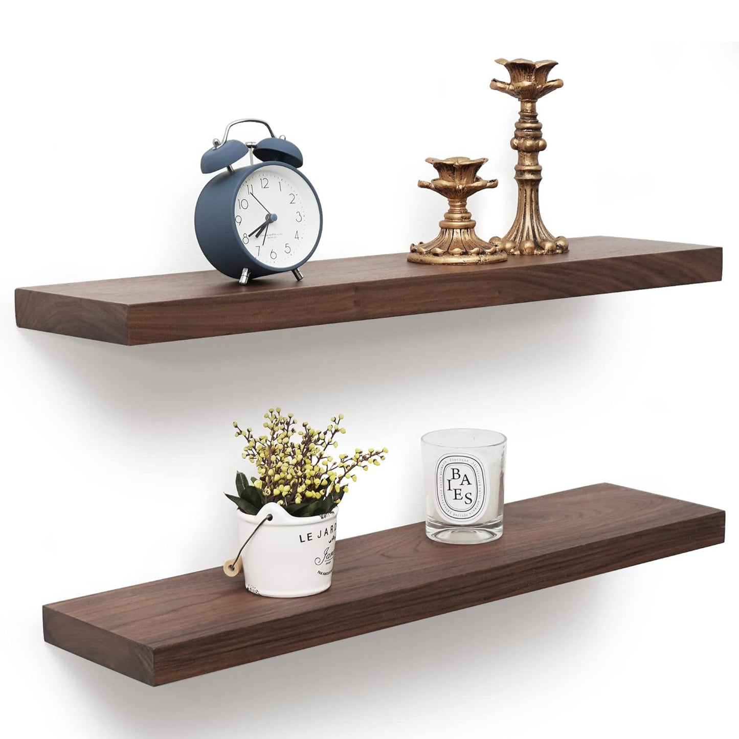 ShelfLoft 8 Inch Deep Solid Walnut Wood Floating Shelves, Set of 2