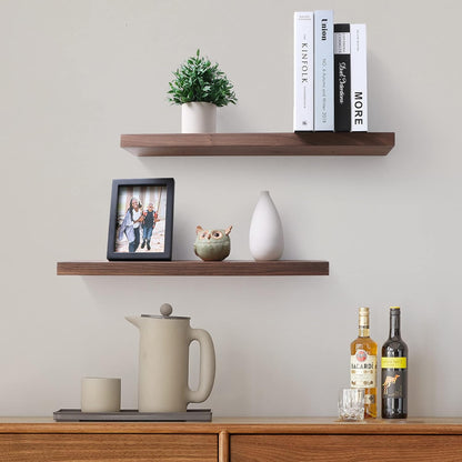 ShelfLoft 8 Inch Deep Solid Walnut Wood Floating Shelves, Set of 2