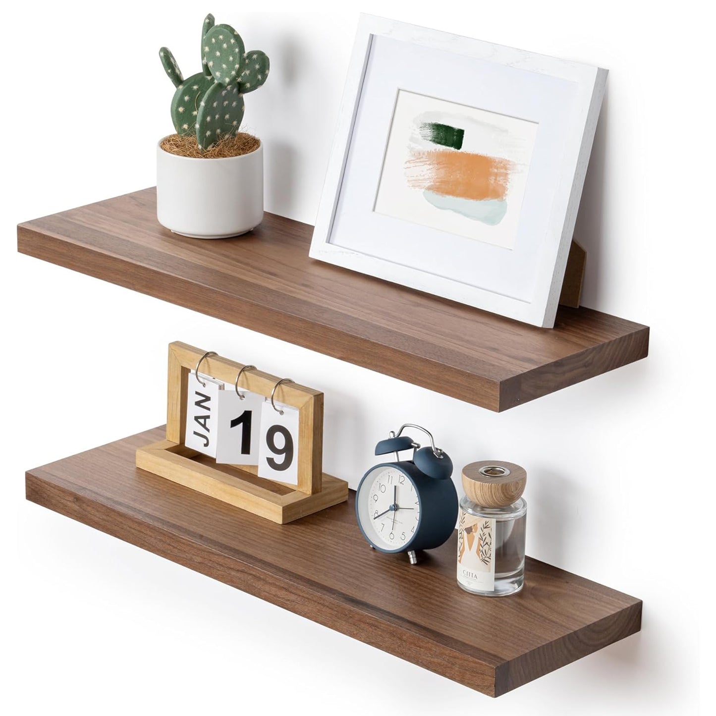 ShelfLoft 8"D x 1.2"H Natural Solid Walnut Wood Floating Shelves, Set of 2