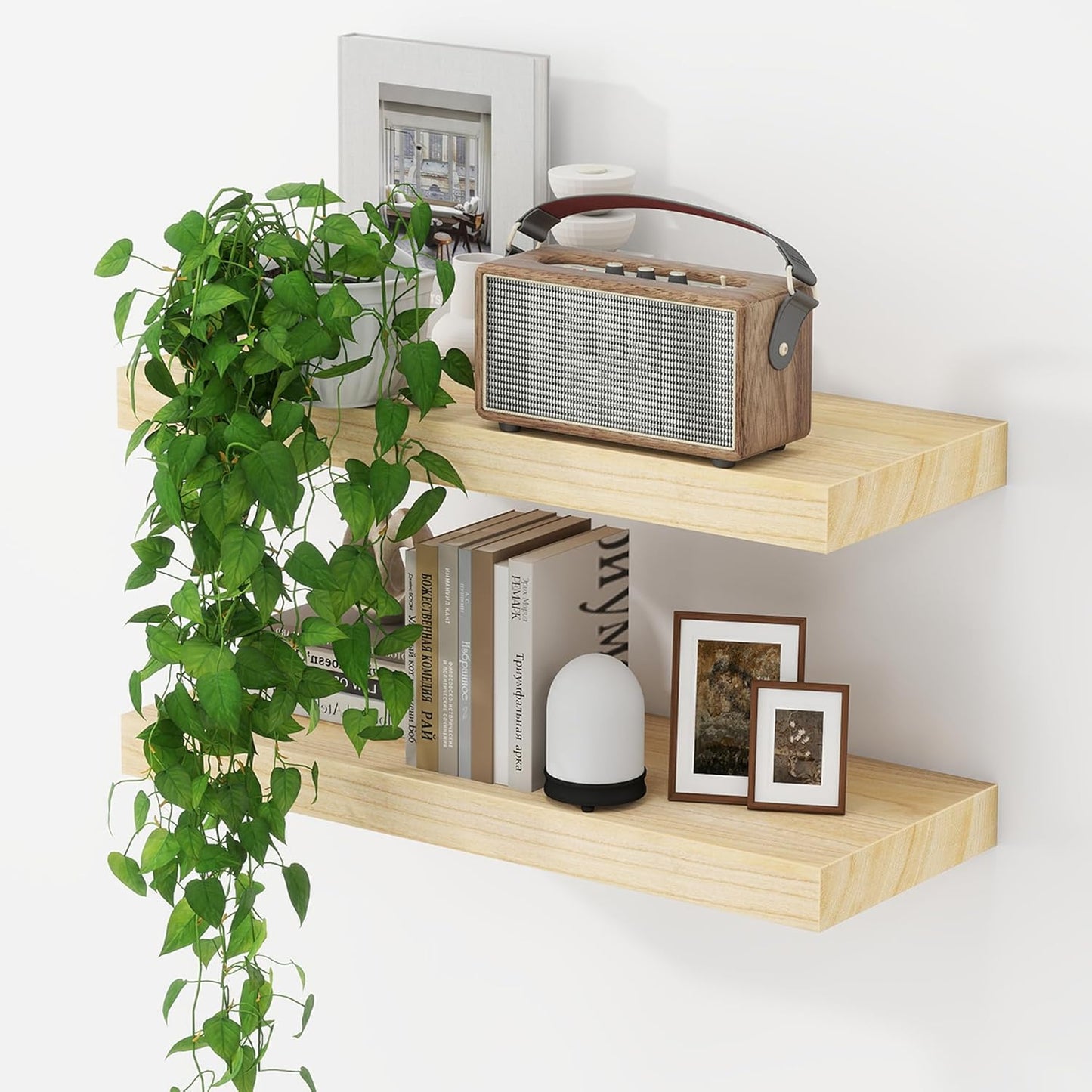 ShelfLoft 9.3 Inch Deep Rustic Farmhouse Fireplace Mantel Paulownia Wood Floating Shelves