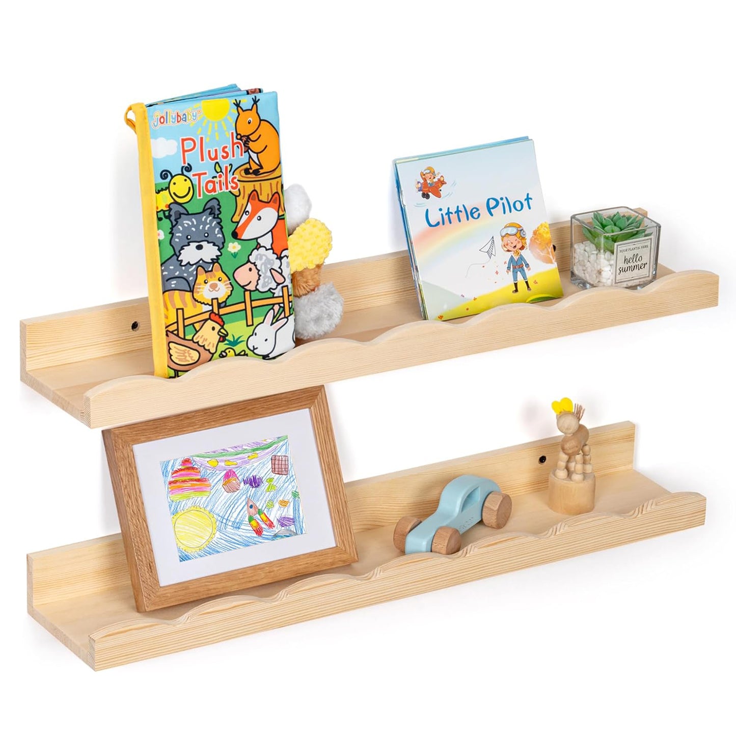 ShelfLoft 5 Inch Deep Picture Ledge Shelf Pine Wood Nursery Book Shelves for Kids Room