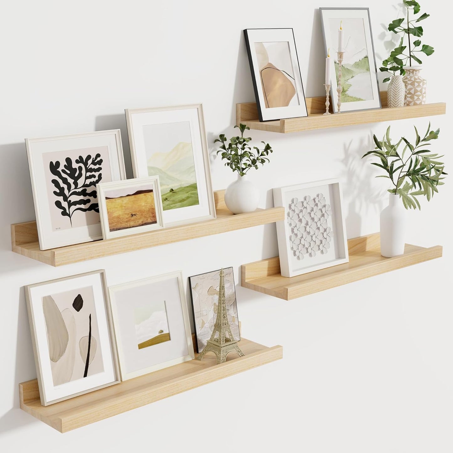 ShelfLoft 5.12 Inch Deep Picture Ledge Shelf Paulownia Wood Wall Floating Shelves with Lip for Nursery Books