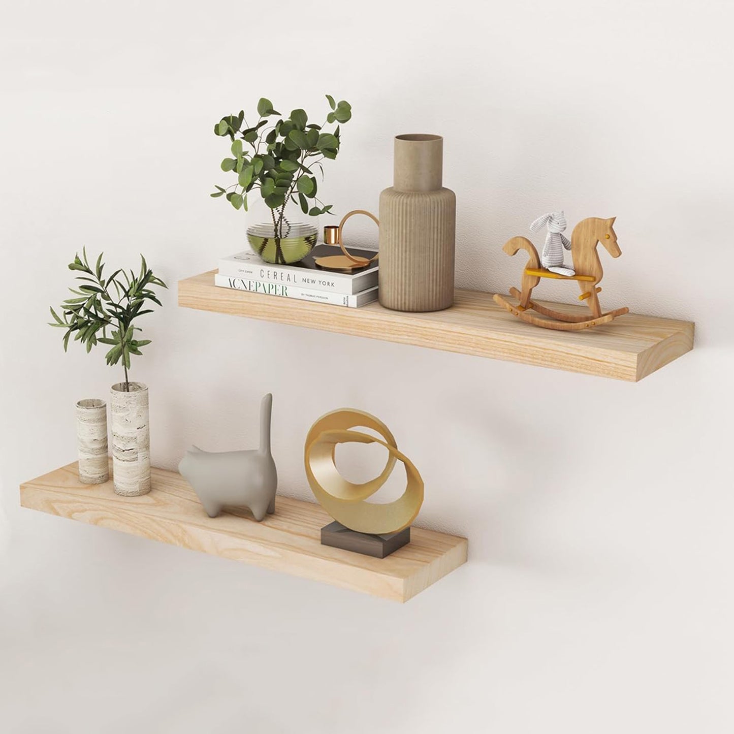 ShelfLoft 24"W x 6.7"D Paulownia Wood Wall Display Decor Floating Shelves,Natural-2 Pack