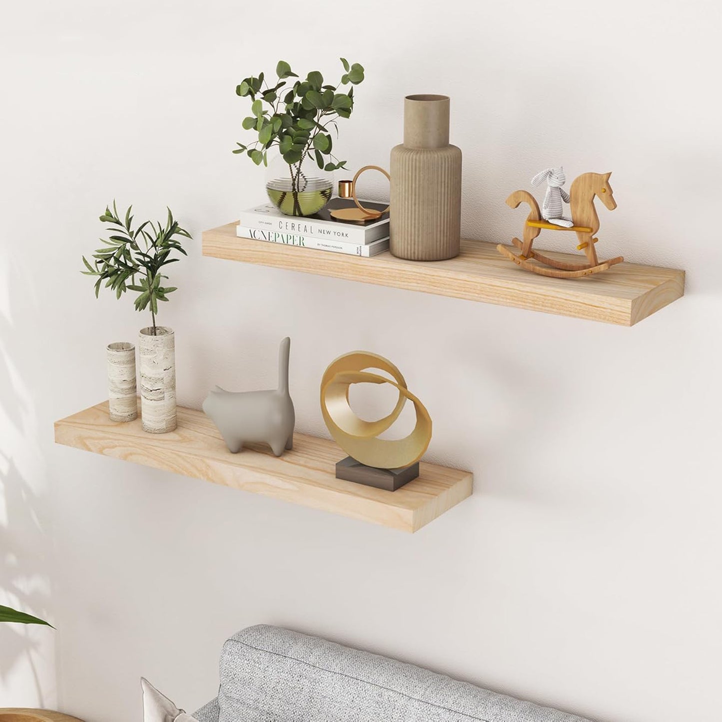 ShelfLoft 6.7"D x 1.4"H Natural Paulownia Wood Wall Display Decor Floating Shelves