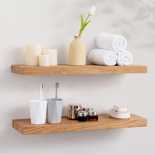 ShelfLoft 8"D x 1.5"H Rustic Natural Solid Elm Wood Wall Shelves for Storage