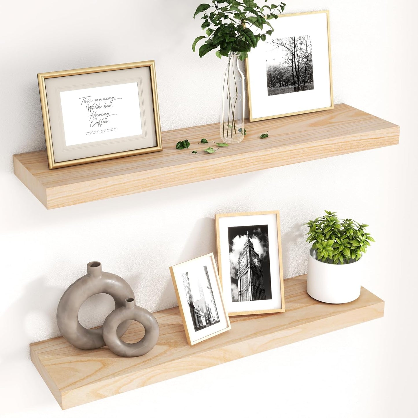 ShelfLoft 6.7"D x 1.4"H Natural Paulownia Wood Wall Display Decor Floating Shelves