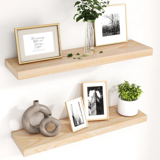 ShelfLoft 30"W x 6.7"D Paulownia Wood Wall Display Decor Floating Shelves,Natural-2 Pack