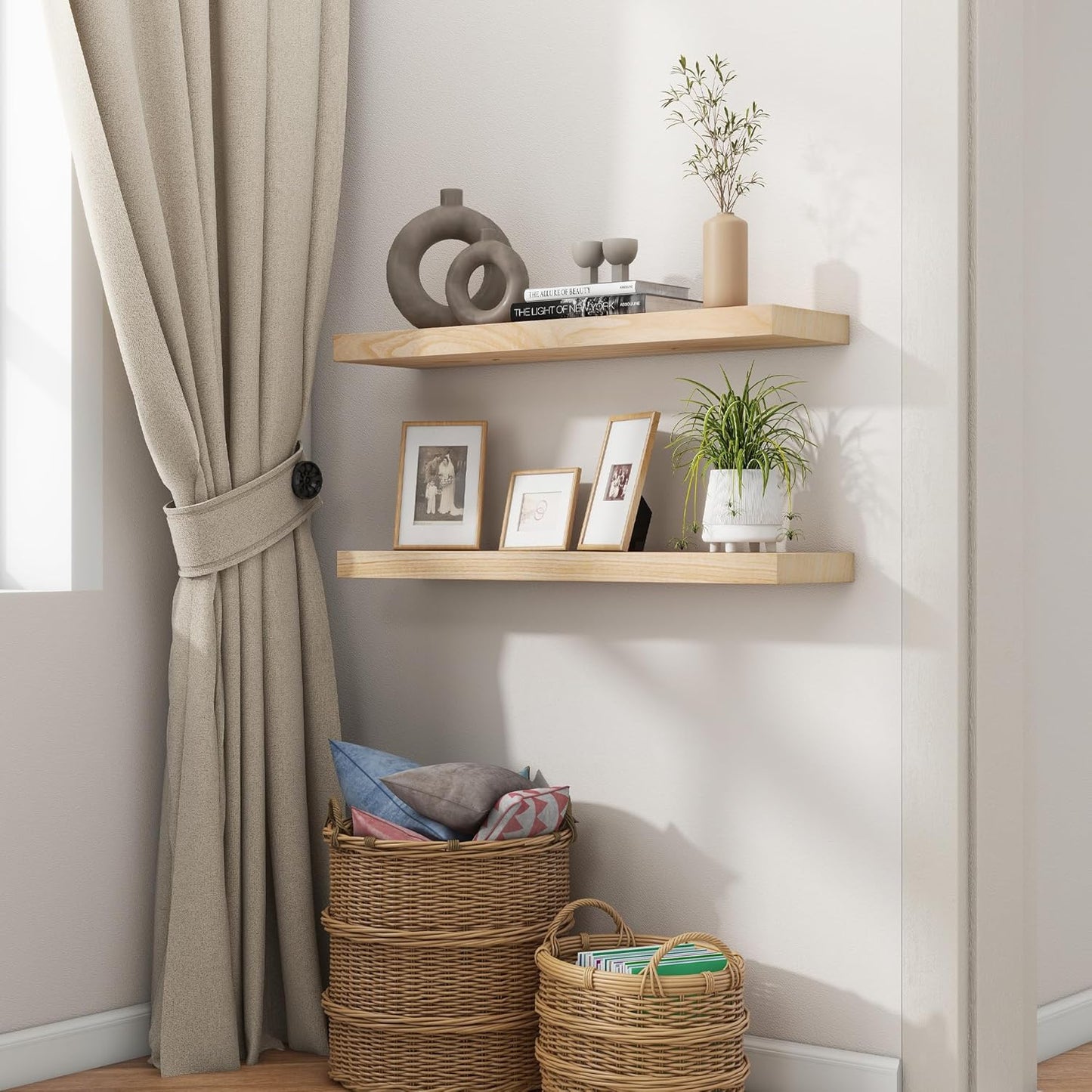 ShelfLoft 6.7"D x 1.4"H Natural Paulownia Wood Wall Display Decor Floating Shelves