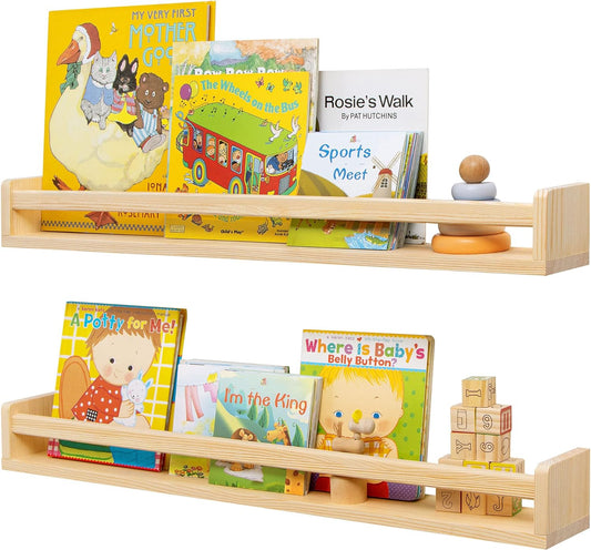 ShelfLoft 4 Inch Deep R-shape Pine Wood Floating Bookshelf for Kids Room