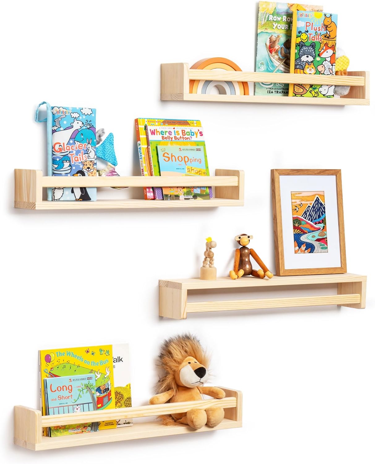 ShelfLoft 4 Inch Deep R-shape Pine Wood Floating Bookshelf for Kids Room