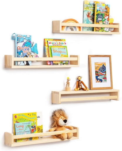 ShelfLoft 4 Inch Deep R-shape Pine Wood Floating Bookshelf for Kids Room