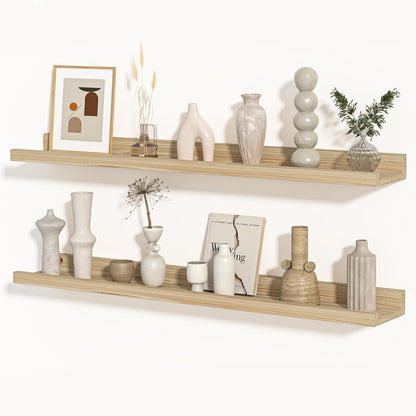 Shelfloft 4.7 Inch Deep Picture Ledge Shelf Rustic Fir Hardwood Floating Wall Shelves with Lip