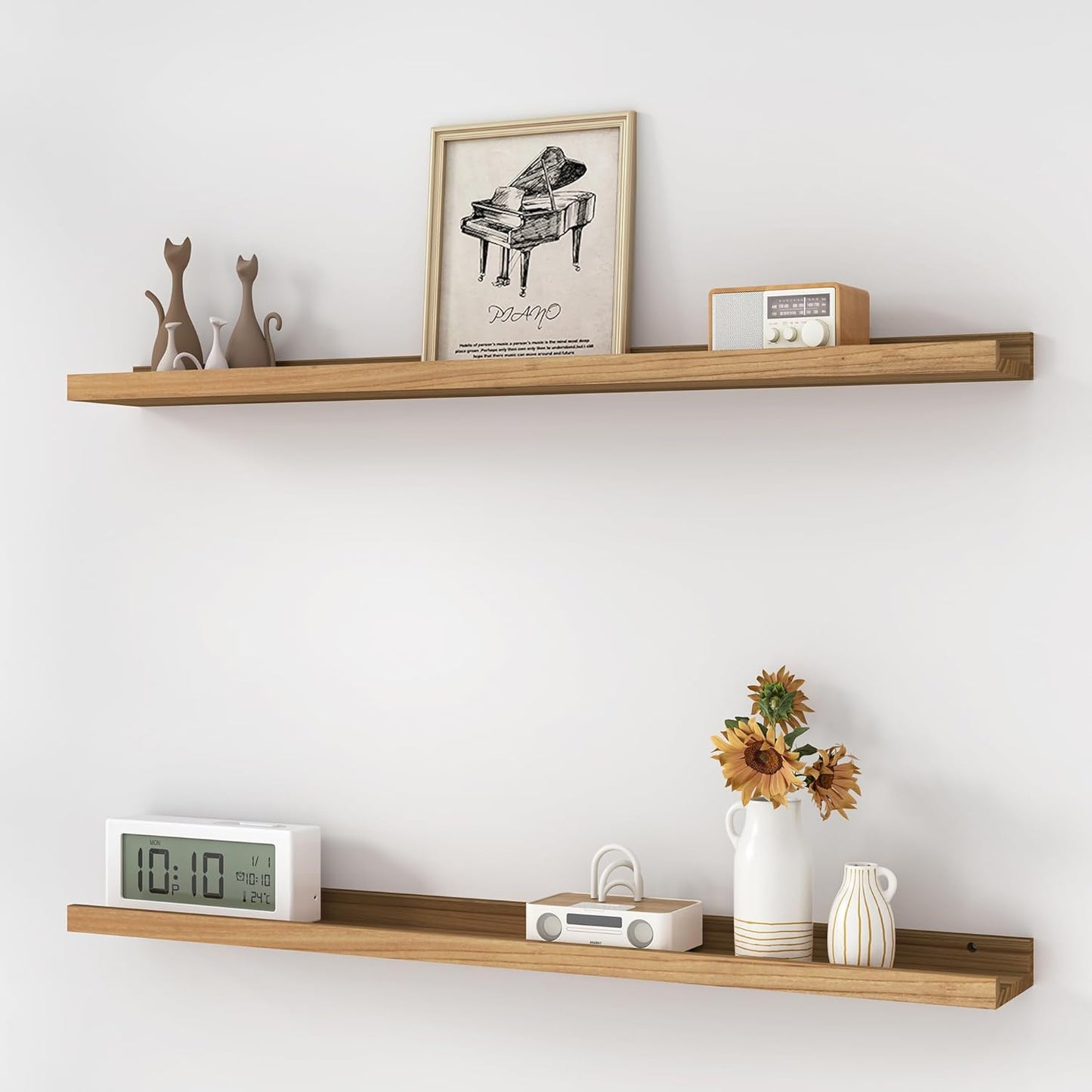 ShelfLoft 4.7"D x 1.5"H Natural Picture Ledge Shelf Elm Wood Floating Shelves for Wall, Set of 2