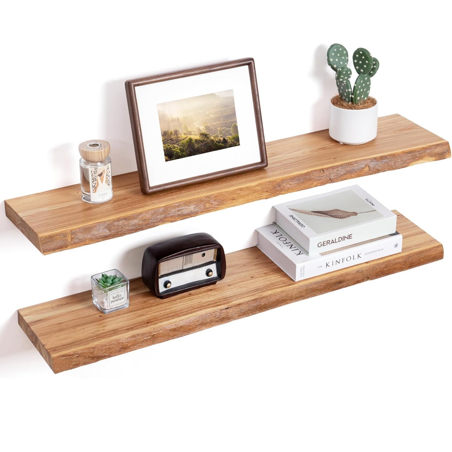 ShelfLoft 36" Wide x 8" Deep 50lbs Solid Elm Wood Floating Shelves,2 Pack