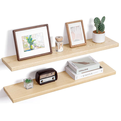 ShelfLoft 8"D x 1.2"H Natural Rustic American Ash Wood Floating Shelves