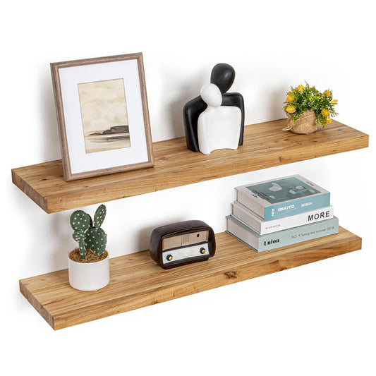 ShelfLoft 36" Wide x 9.3" Deep Flat Edge Reclaimed Old Elm Wood Floating Shelves,2 Pack