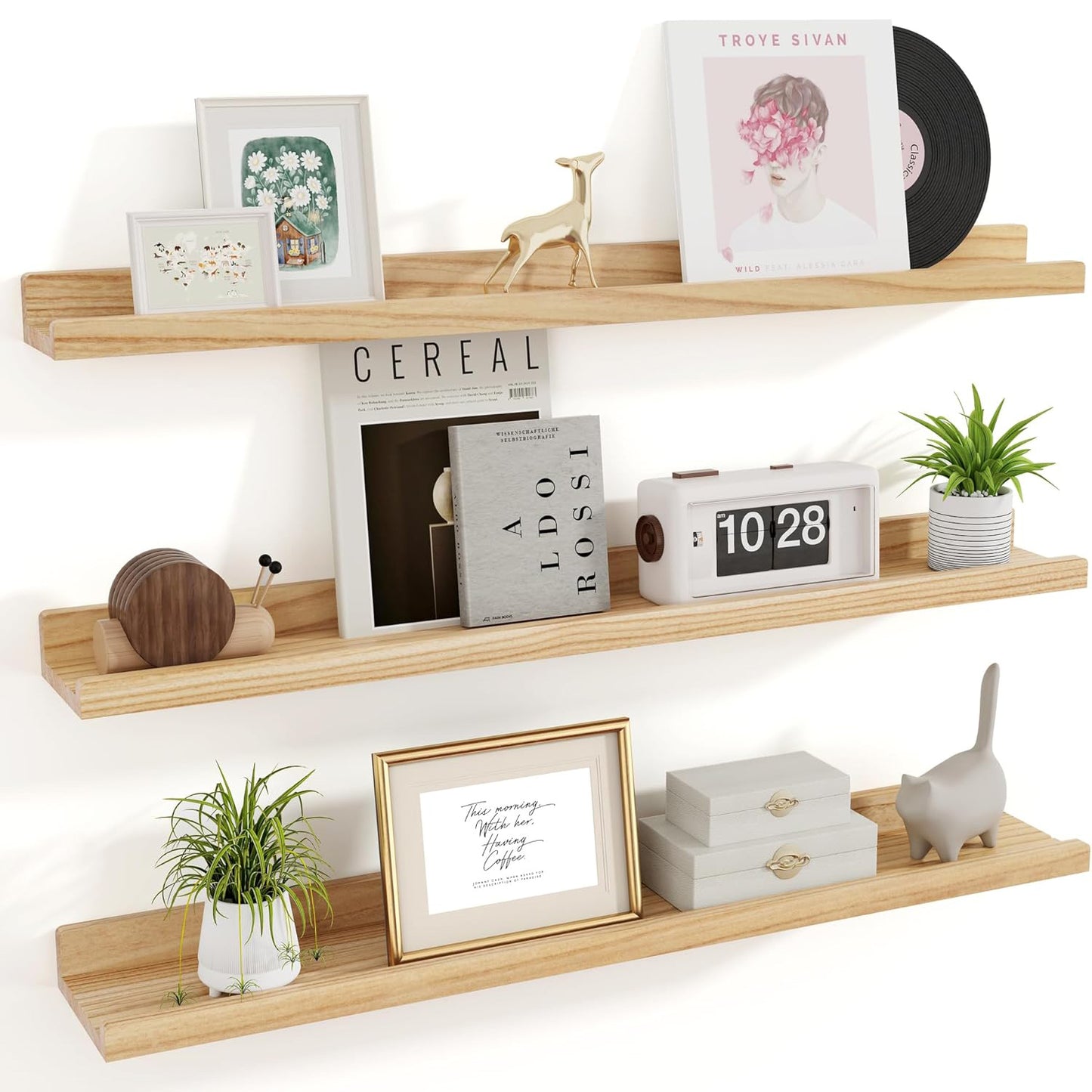 ShelfLoft 36" Wide x 5.5" Deep 30lbs Picture Ledge Shelf Wood Floating Shelves,3 Pack