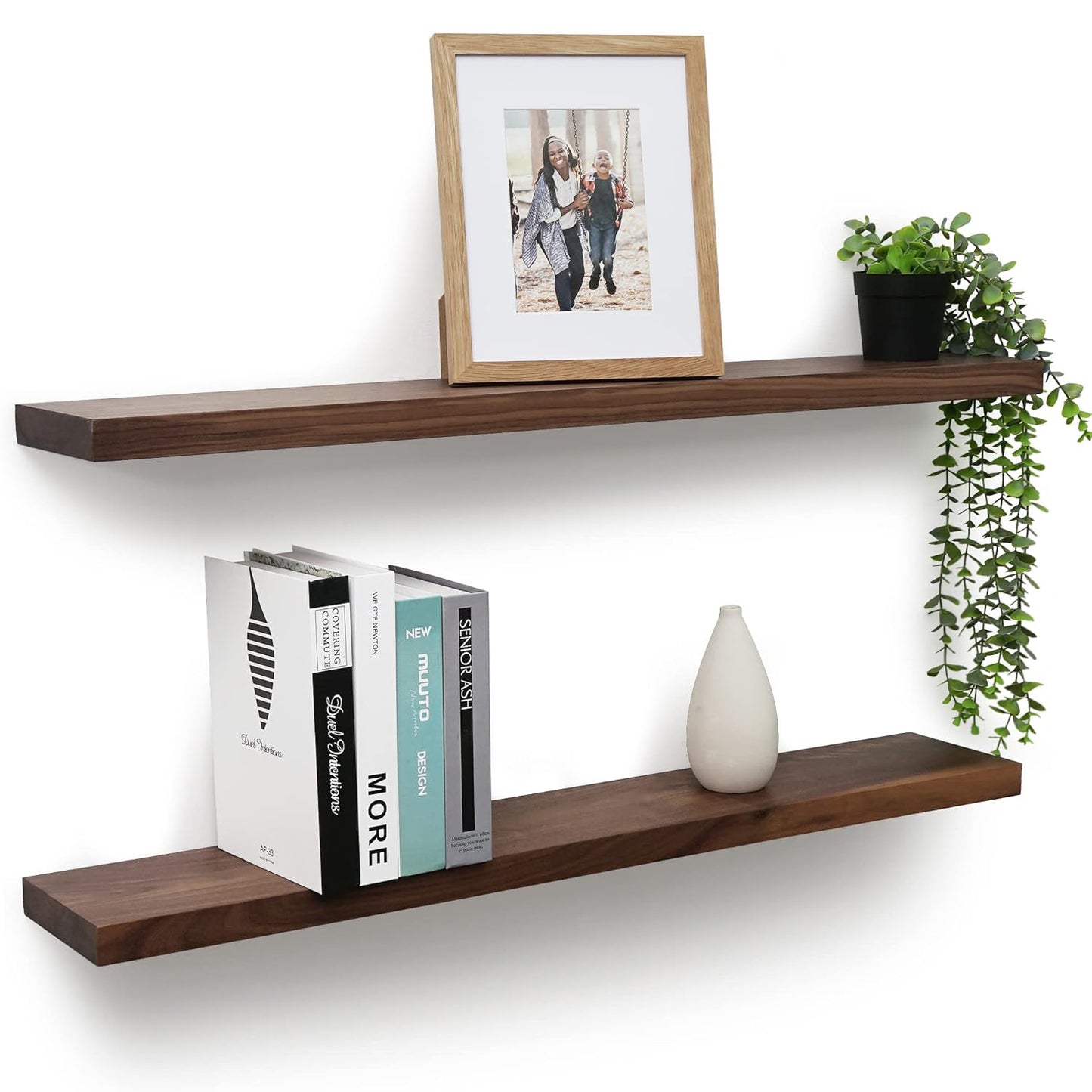 ShelfLoft 8 Inch Deep Solid Walnut Wood Floating Shelves, Set of 2