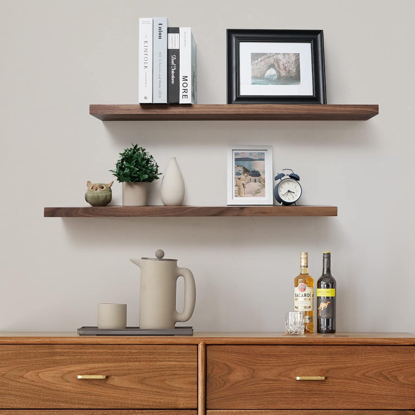 ShelfLoft 8 Inch Deep Solid Walnut Wood Floating Shelves, Set of 2