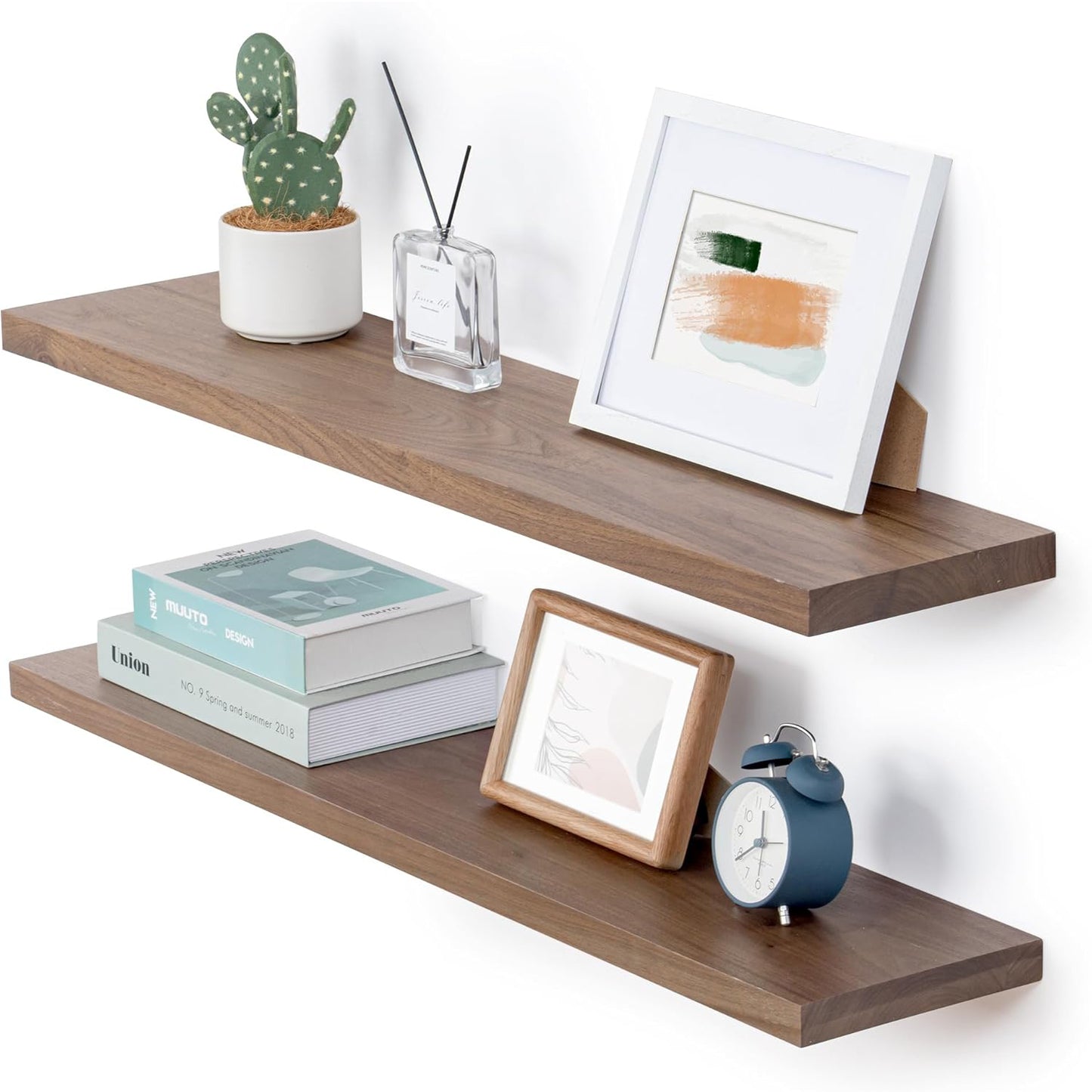 ShelfLoft 8 Inch Deep Solid Walnut Wood Floating Shelves, Set of 2