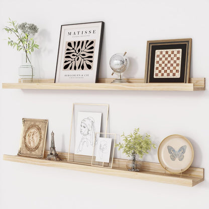 ShelfLoft 5.1 Inch Deep Picture Ledge Shelf Pine Wood Floating Shelves,Set of 2