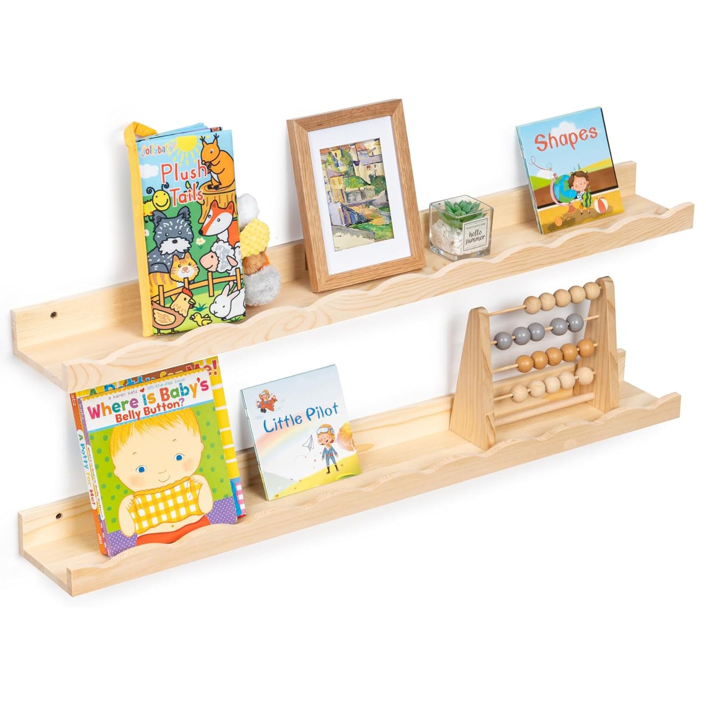 ShelfLoft 5 Inch Deep Picture Ledge Shelf Pine Wood Nursery Book Shelves for Kids Room